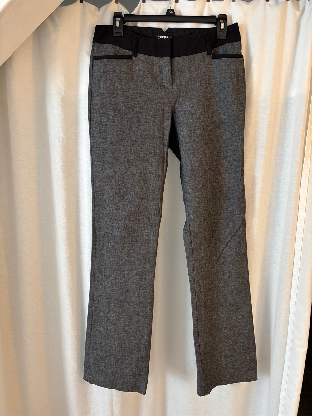 Express Two-Tone Gray Dress Pants with Black Waistband